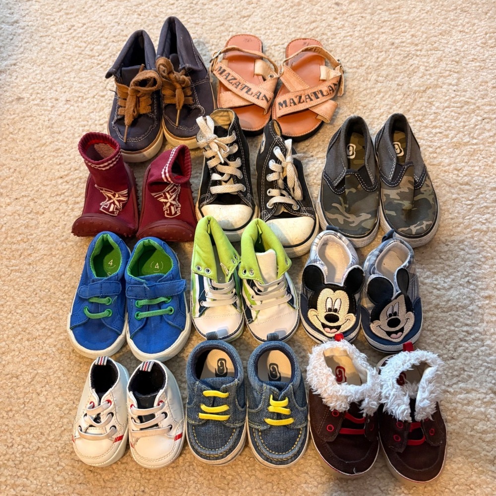Toddler Boy Shoe Lot Converse Disney Camo Sneakers Sandals Size 0-3M to 8